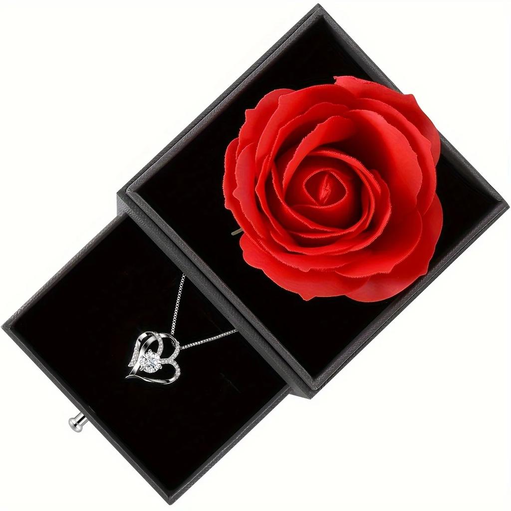 Exquisite Simulation Rose Box & Heart Necklace - Perfect for Women - Anniversary, Birthday, Christmas, Mothers Day Gifts