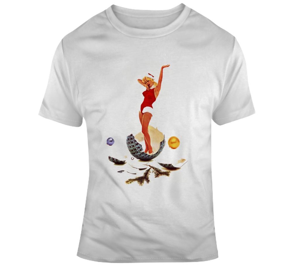 Weißes Retro Vintage Weihnachtsshirt X-Mas Tee Helfer des Weihnachtsmanns Pin-up