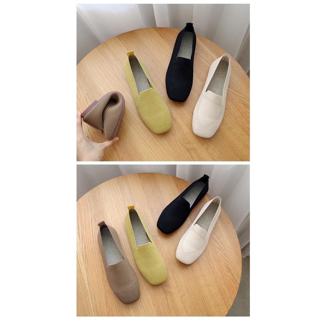 Lielas austas viengabala kurpes sievietēm, lidojošas austas plakanas pamatnes kvadrātveida purngalu auduma kurpes, adītas mīkstas zoles kurpes