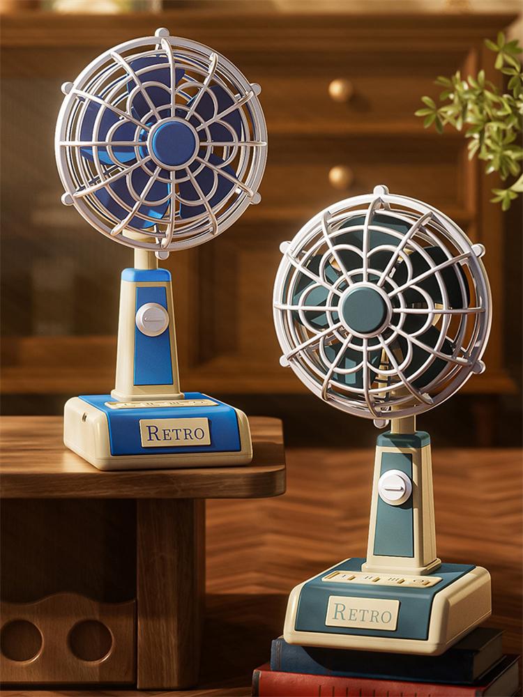 Retro Desk Fan Mini Portable Fan,3 Speeds Quiet Tabletop Fan Manually Adjustable Pitch Angle Standing Fans for Room Home