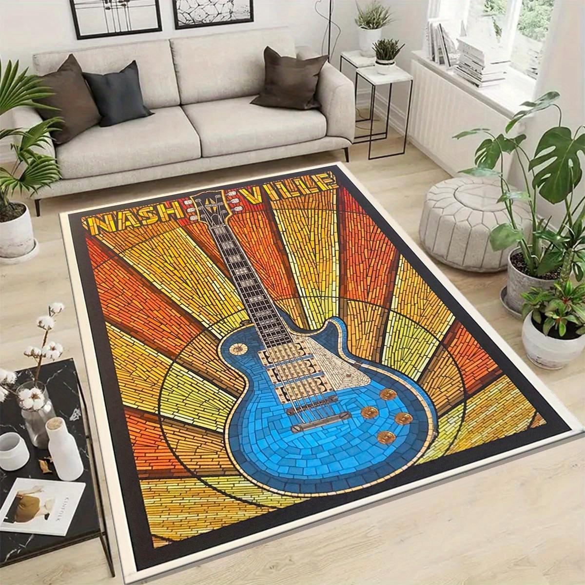 

Polyester Nashville Guitar Rug Large & Medium Non-Slip Nashville Guitar Area Rug - Polyester Crystal Velvet Carpet, 50x80cm