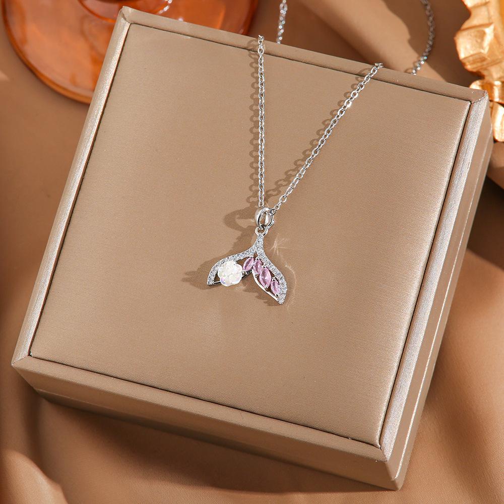 [Micro-Set Pink Zircon Titanium Steel Necklace Sweet Light Luxury Fashion Choker Jewelry]