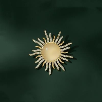 Fashion Rhinestone Opal Stone Sun Brooch Pin for Women Girls Elegant Cute Crystal Corsage Brooches Clothes Jewelry Gift