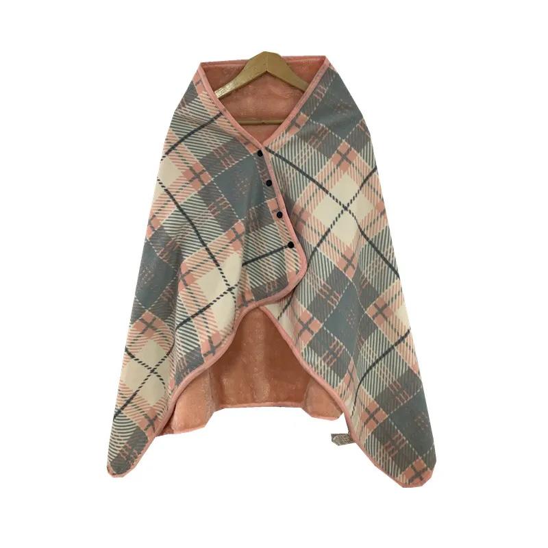 Shawl Cloak Blanket Autumn and Winter Thickening Heating Thermal Office Nap Blanket Air Conditioning Blanket Flannel Buckle Cover Blanket