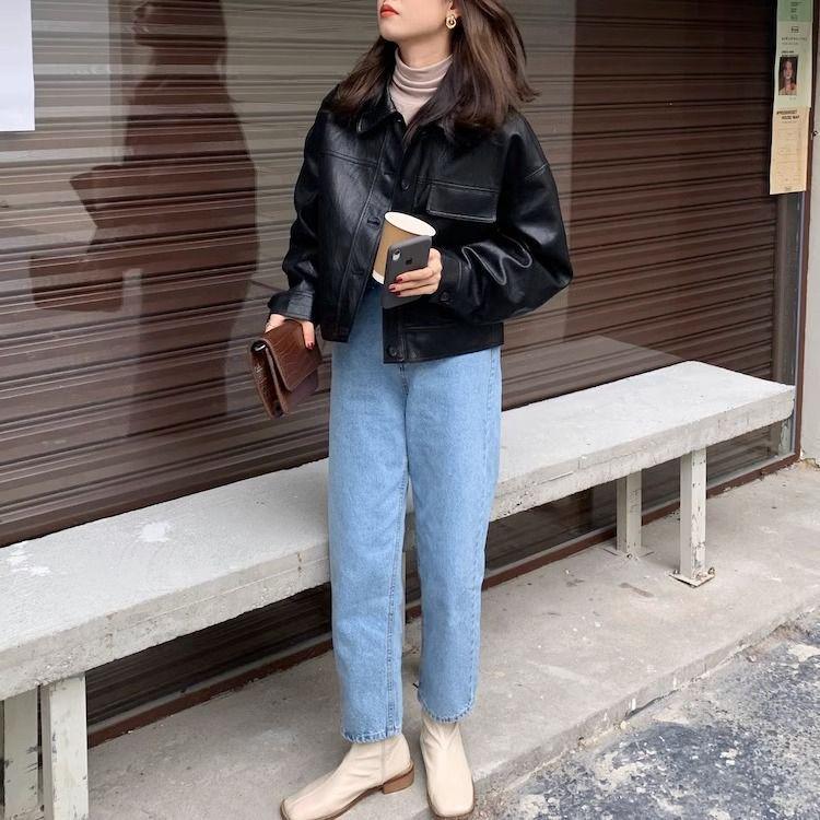 Women's European Style Brown PU Leather Jacket - Retro Petite Spring/Autumn 2025