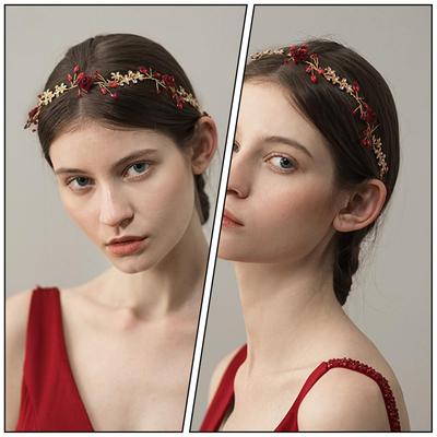 1pc Red Bridal Tiara Hair Accessory for Women Hair Jewels for Women Chinese Style Headdress Lightweight Hairband Hair Ribbons Women Headdress Red