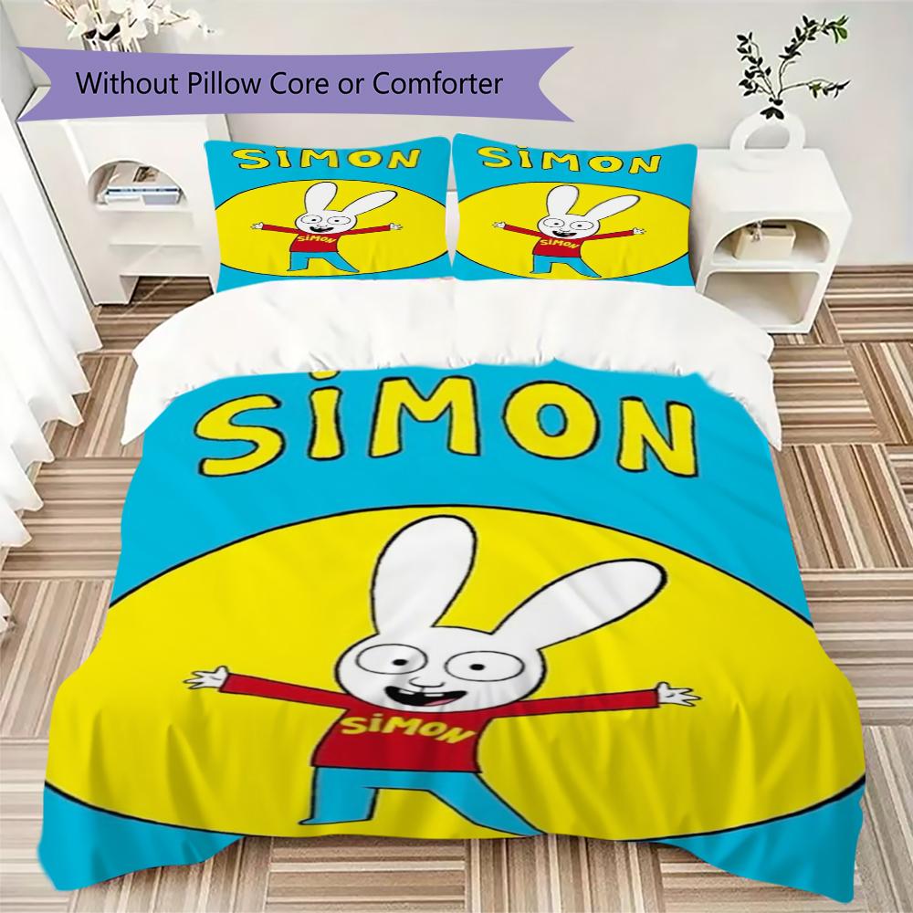Ropa de cama con estampado de Simon el Conejo Juego de edredón Funda de edredón Funda de almohada Decoración del hogar Regalo de cumpleaños (1 * funda de edredón + 2 * fundas de almohada sin relleno)158