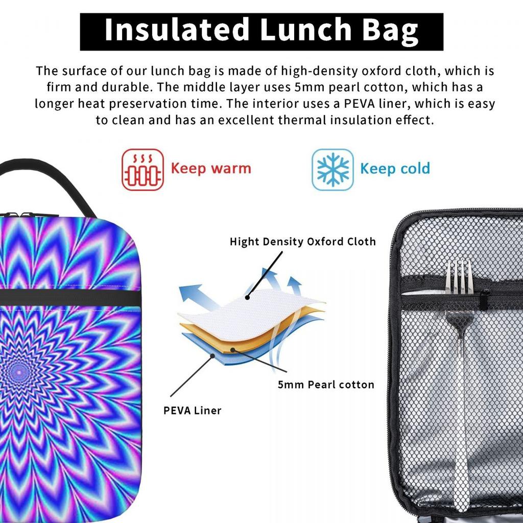 Psychedelic Pulse In Blue And Pink Insulated Lunch Bag for Women Children Portable Food Boxes Thermal Lunch Box Tote