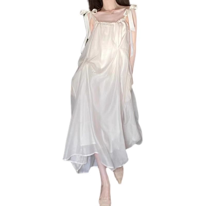 French pure desire wind straps premium white suspender dress women's summer Mori seaside beach vacation wind skirt