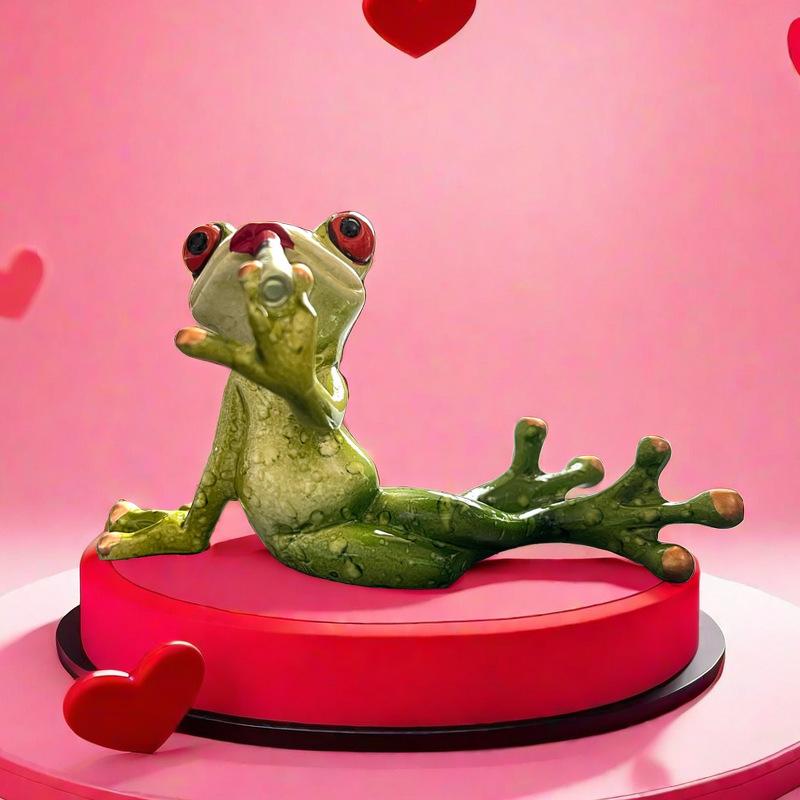 Enchanting Frog Lady Figurine Frogs with Lipstick Applied Sculptures Home Desktop Dresser Decoration Animal Statue Gifts Couples