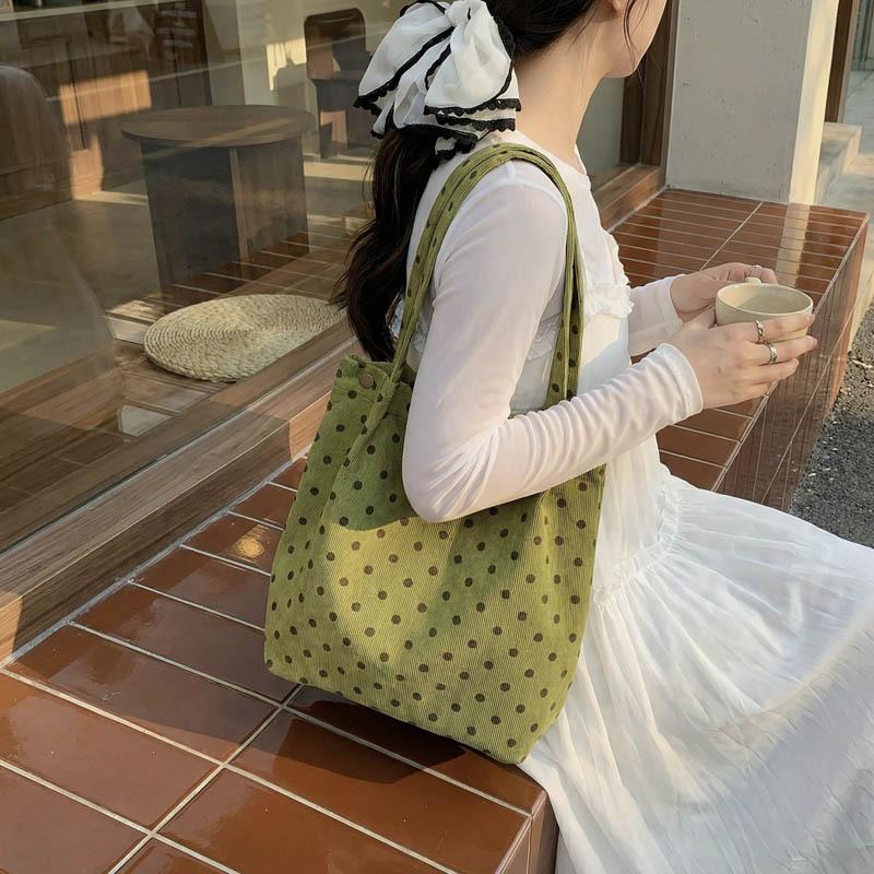 Polka Dot Velvet Tote Bag for Women Stylish Shoulder Handbag Elegant Office Work Purse