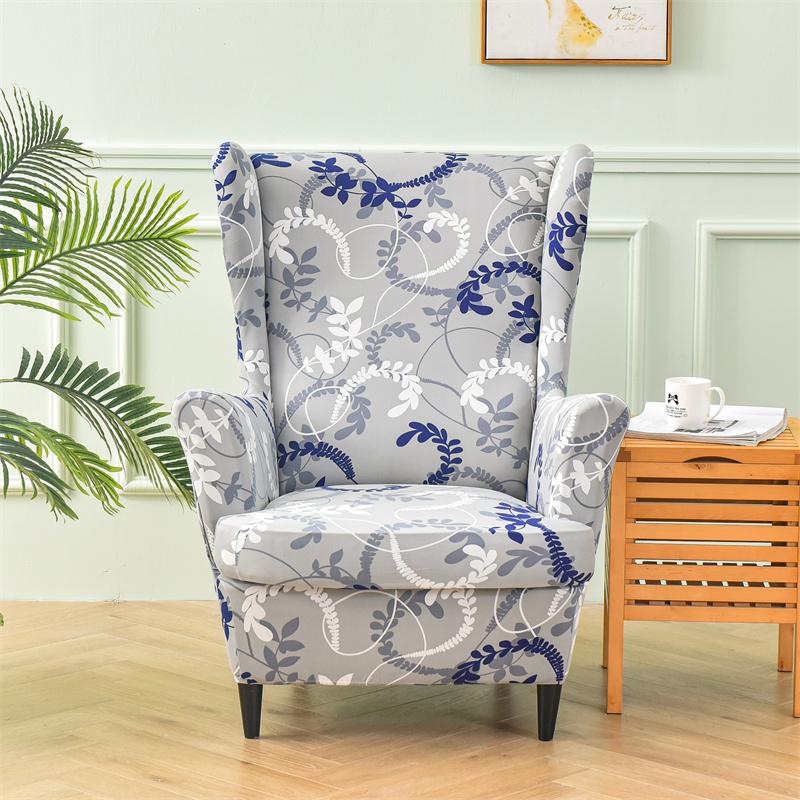 Spandex Stretch Wing Chair Cover Floral Printed High Back Armchair Covers Elastic Relax Sofa Slipcovers with Seat Cushion Cover