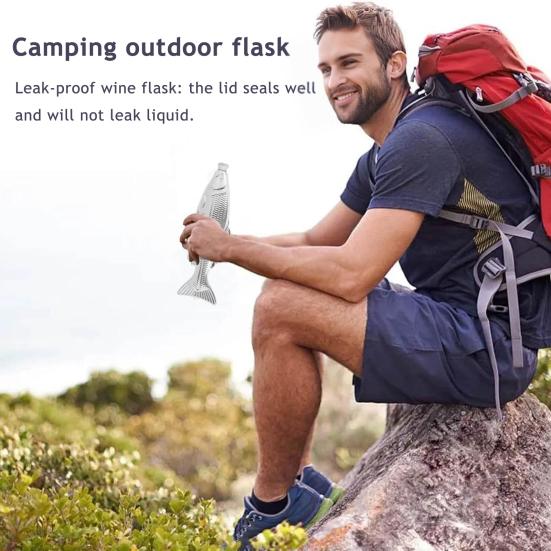 Fiskeformet lommelærke 5 oz Rustfritt stålflaske Lekkasjesikker Sklisikker Lomme-spritflaske for Utendørs Reiser Fiske Camping Fest Drikkeglass