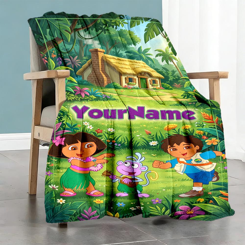 Dora Explorer Customize Text Blanket Cozy Personalized Blanket Durable Comfort Throw For Sofa Bedding Office Seaside Four Seasons Multipurpose