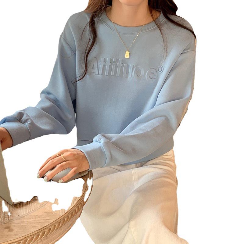2023 Women's Versatile Short Hoodie: American & Korean Style, Loose Fit, Round Neck, Long Sleeve, High Street Fashion