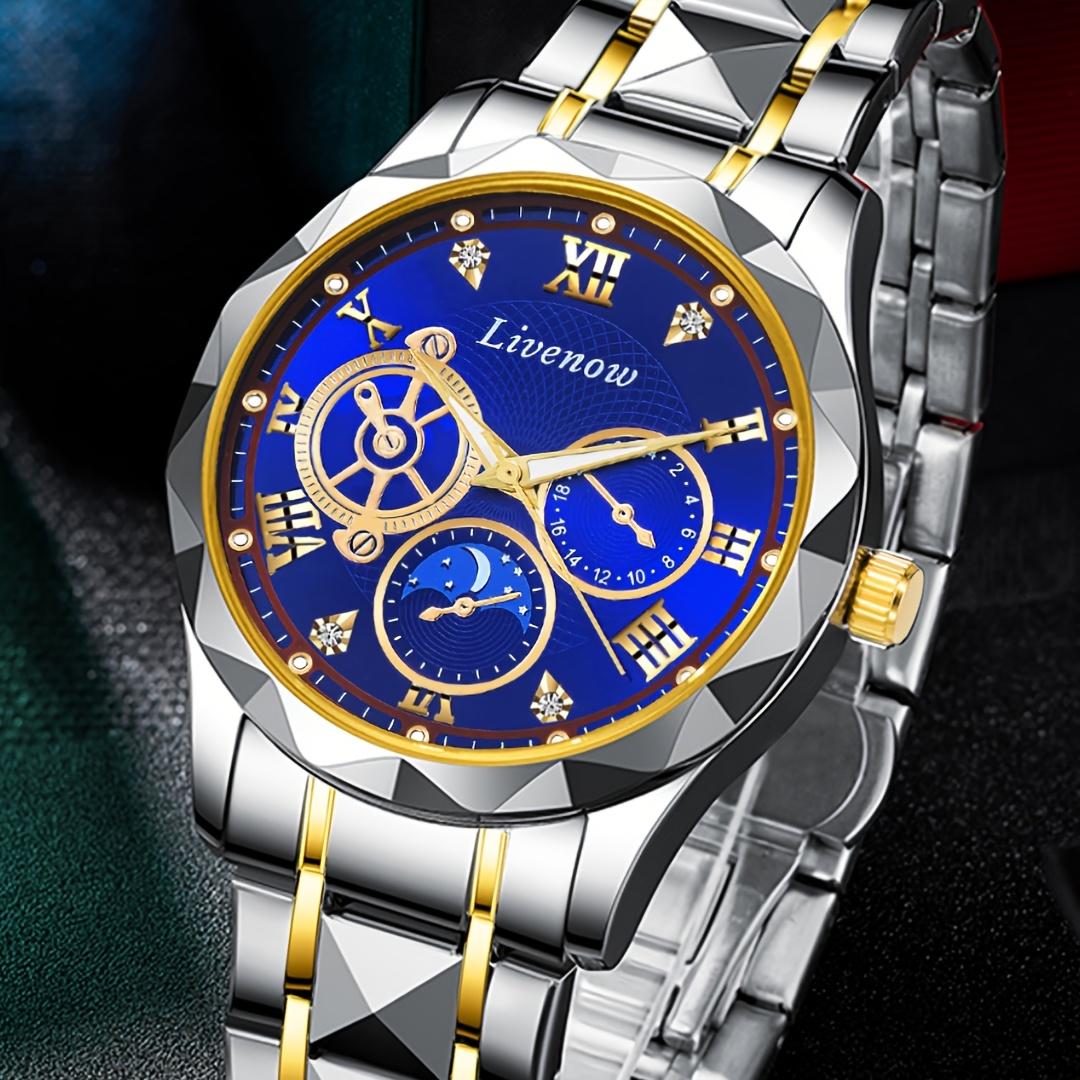 

Ділові Чоловічі Розкішні Годинники Повсякденні Повністю сталеві Наручні годинники кварцові годинники синій