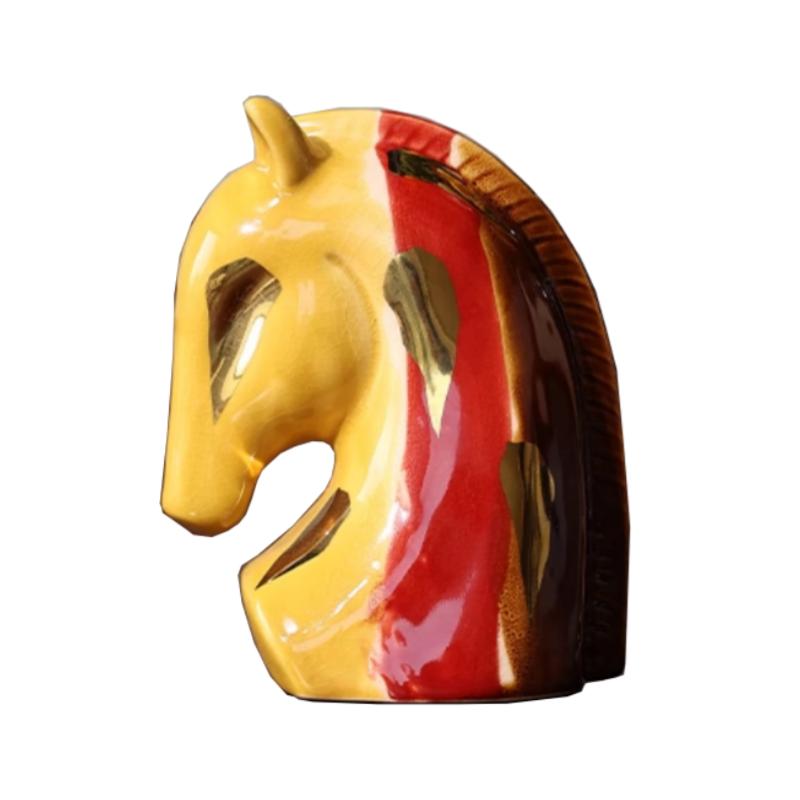 Vază Ceramică Colorată Desenată Manual Geometrie Vază cu Flori Cap de Cal Statuete Animale Simulate Artizanat Ceramic Decorațiuni Casă