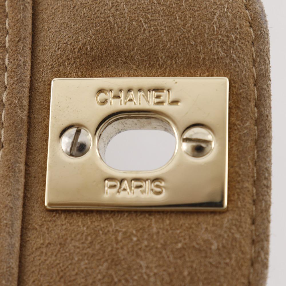 Chanel Chocolate Bar Handbag One Handle Brown/yellow Suede Women Used