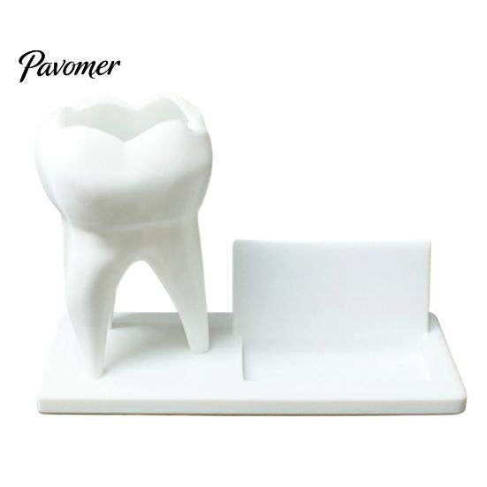 Dentist Office Supplies 3D Printed Tooth Pen Holder with Business Card Holder, 2 in 1 Desk Organizer Teeth Shape Organizer, Desktop Decor, Creative