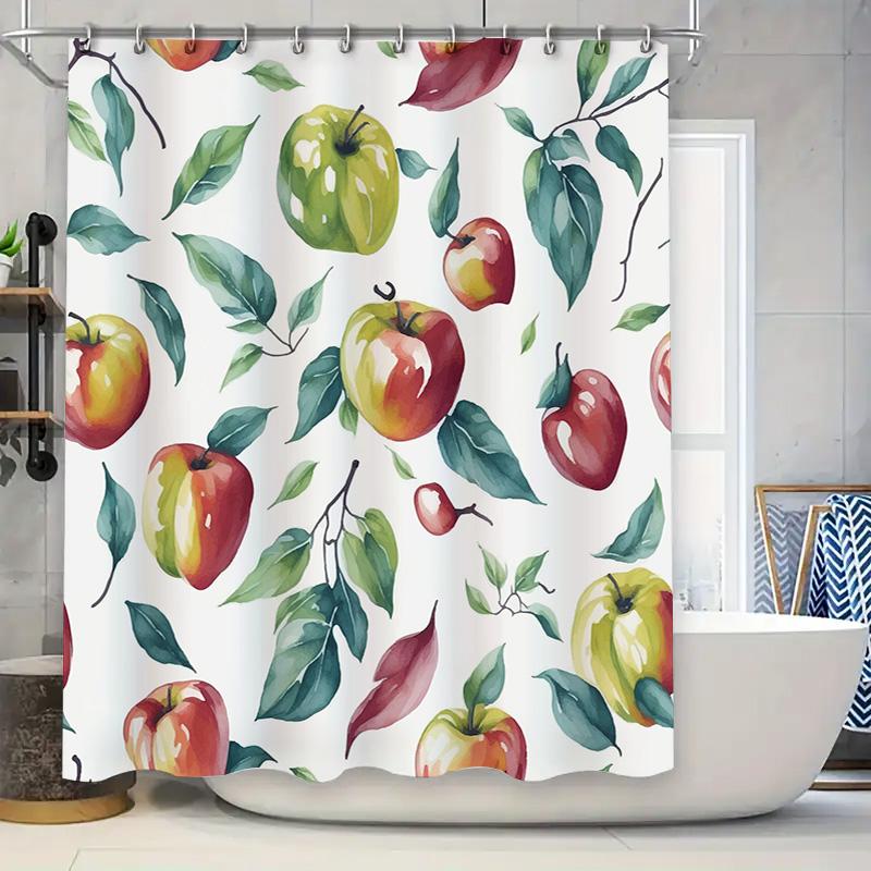 

Colorful Fruit Print Shower Curtain Rustic Red Green Yellow Pattern Waterproof Bathroom Decor 72X78In (6 Pack Rings) W60H190(CM)-1 Pcs