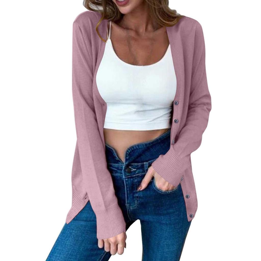 Women's Autumn Button Solid Color Long Sleeve Cardigan Women's Knit Sweater