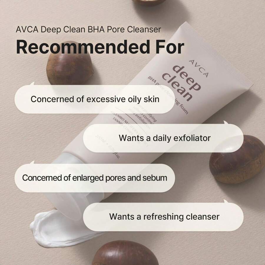 AVCA BHA Pore Cleansing Foam 200ml - Korean Facial Cleanser, Face Wash, Daily Dead Skin Care For All Skin Type Facial Wash, Face Cleanser With BHA