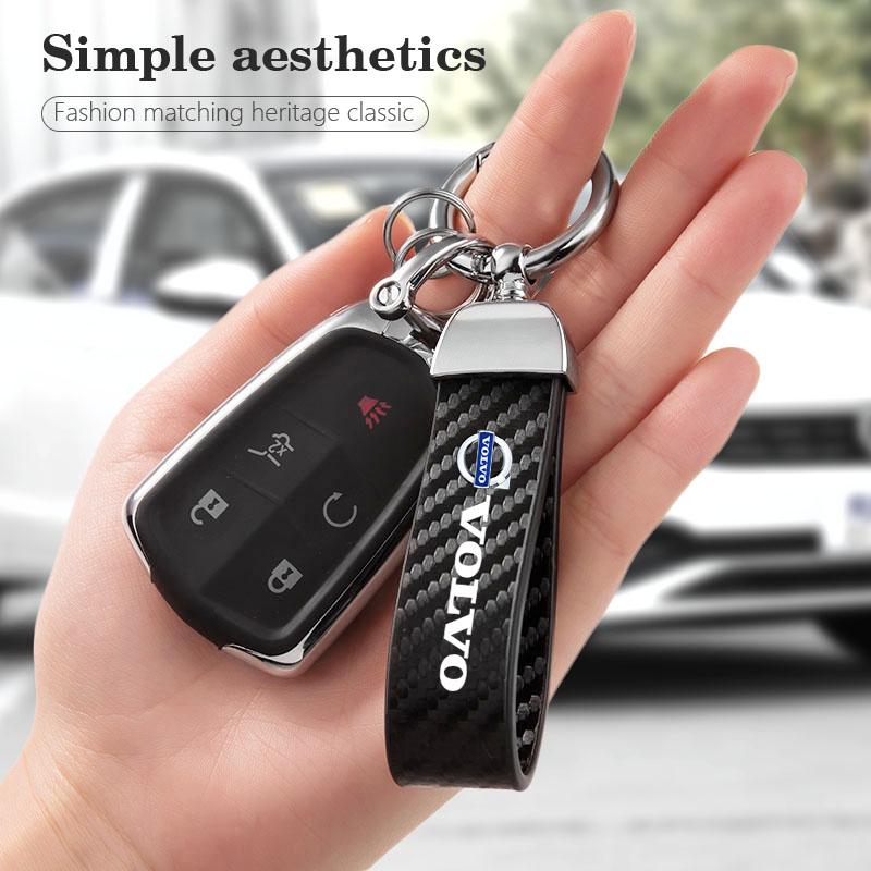Car Carbon Leather Keychain Car Logo Key Ring Accessories For Volvo XC90 XC60 V50 S60 V70 V60 V40 S90 Olestar AWD XC40 S80 T6 V