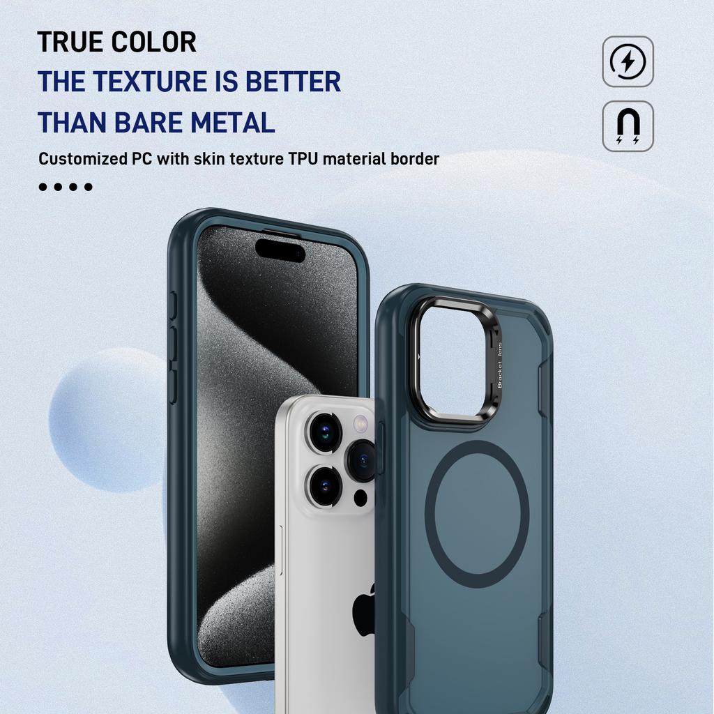 For iPhone 15 Pro Case Compatible with MagSafe Lens Frame Kickstand TPU+PC Shockproof Phone Cover