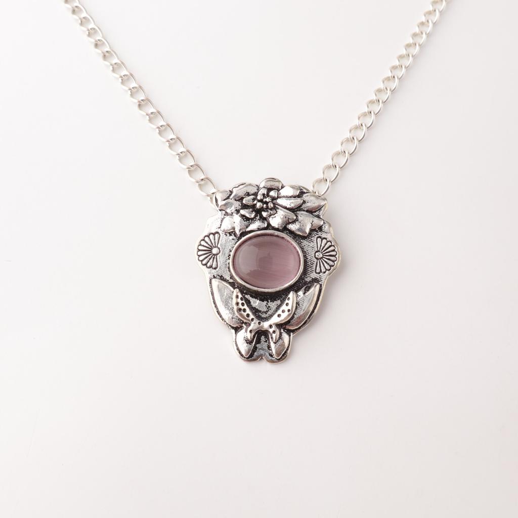 Purple Cat's Eye Gemstone 925 Solid Silver Jewelry Handmade Pendant Wedding Gift CP-6-42