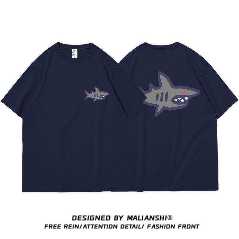 Women's Summer Shark Print Loose Fit Pure Cotton Half Sleeve T-shirt