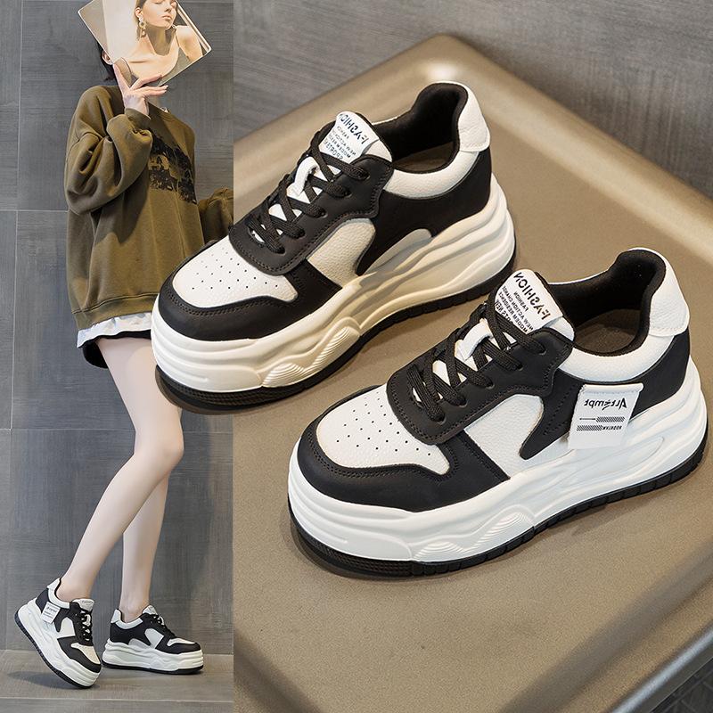2025 spring, summer and autumn new thick-soled leather casual little white shoes heightened and comfortable versatile muffin women's low-top shoes