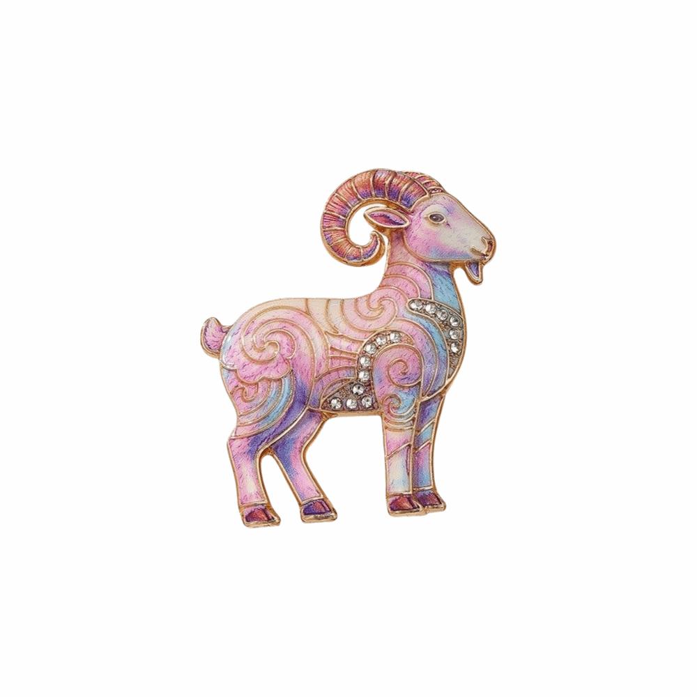 Beautiful Goat Enamel Brooch -inlaid Rhinestone Brooch Trendy Animal Pin  Wedding
