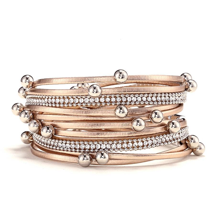

Bohemian Multi-Row Beaded Leather Bracelet with Magnetic Clasp золотой