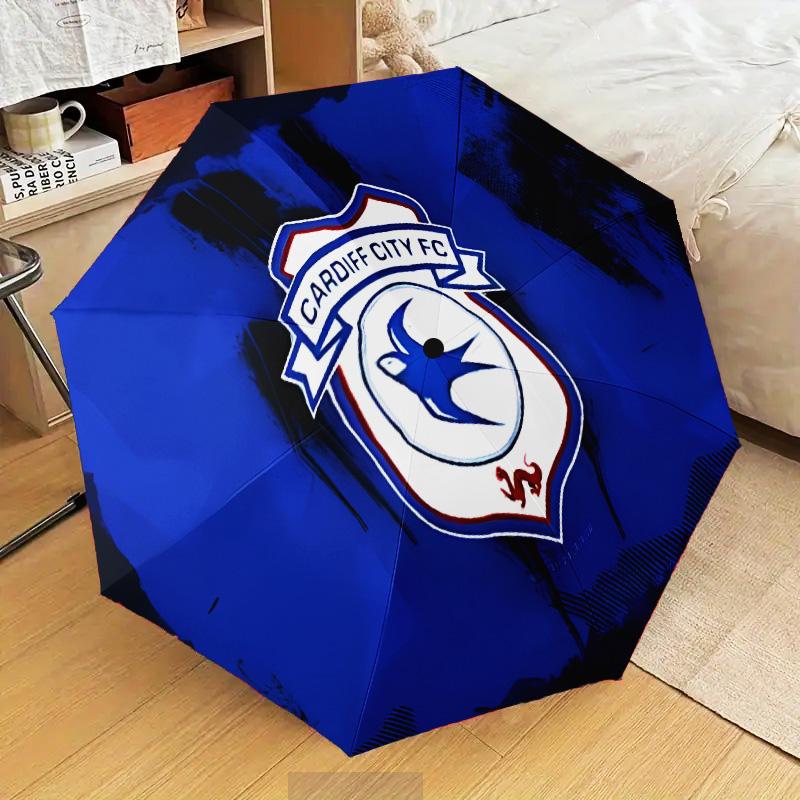Cardiff Fc Crest Automatic Folding Umbrella - 8-Rib Travel Umbrella with Auto Open/Close & Portable Gifts for Holidays or Birthdays