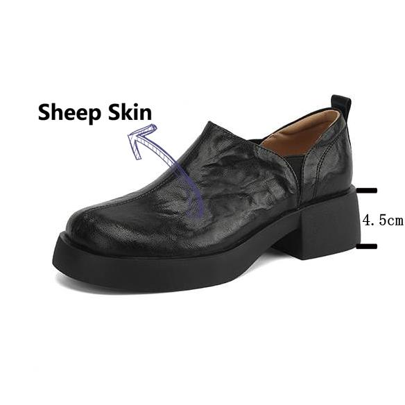 Krazing Pot Sheep Skin Autumn Winter Shoes Chunky Heels Size 43 Size 42 Round Toe Slip On Deep Mouth Pumps