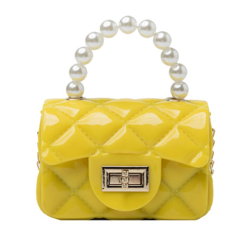 Grid Pearl Rhombus Chain Handbag With Hardware Buckle Single Shoulder Jelly Bag