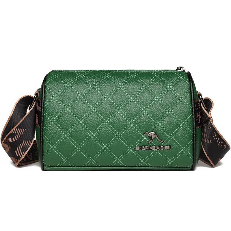 New Diamond Embroidered Thread Leather Women's Bag First Layer Cowhide Pillow Bag Textured Shoulder Messenger Bag