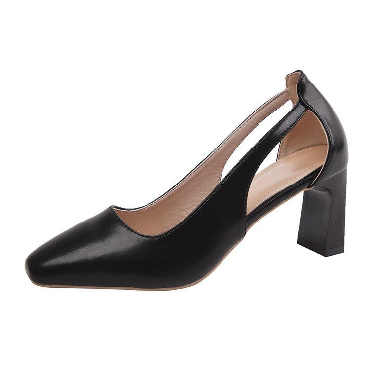 

Square head thick heel shallow mouth fashion shoes 2024 new Korean version temperament fashion hollow lazy high heel foot shoes 34 чёрный