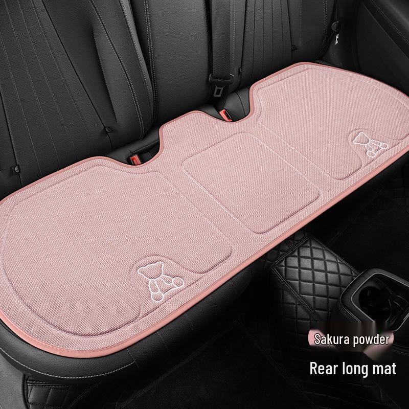 Four Seasons Universal Linen Car Seat Cushion - Cartoon Bear, Breathable, Half-Wrap Rear Seat Cover