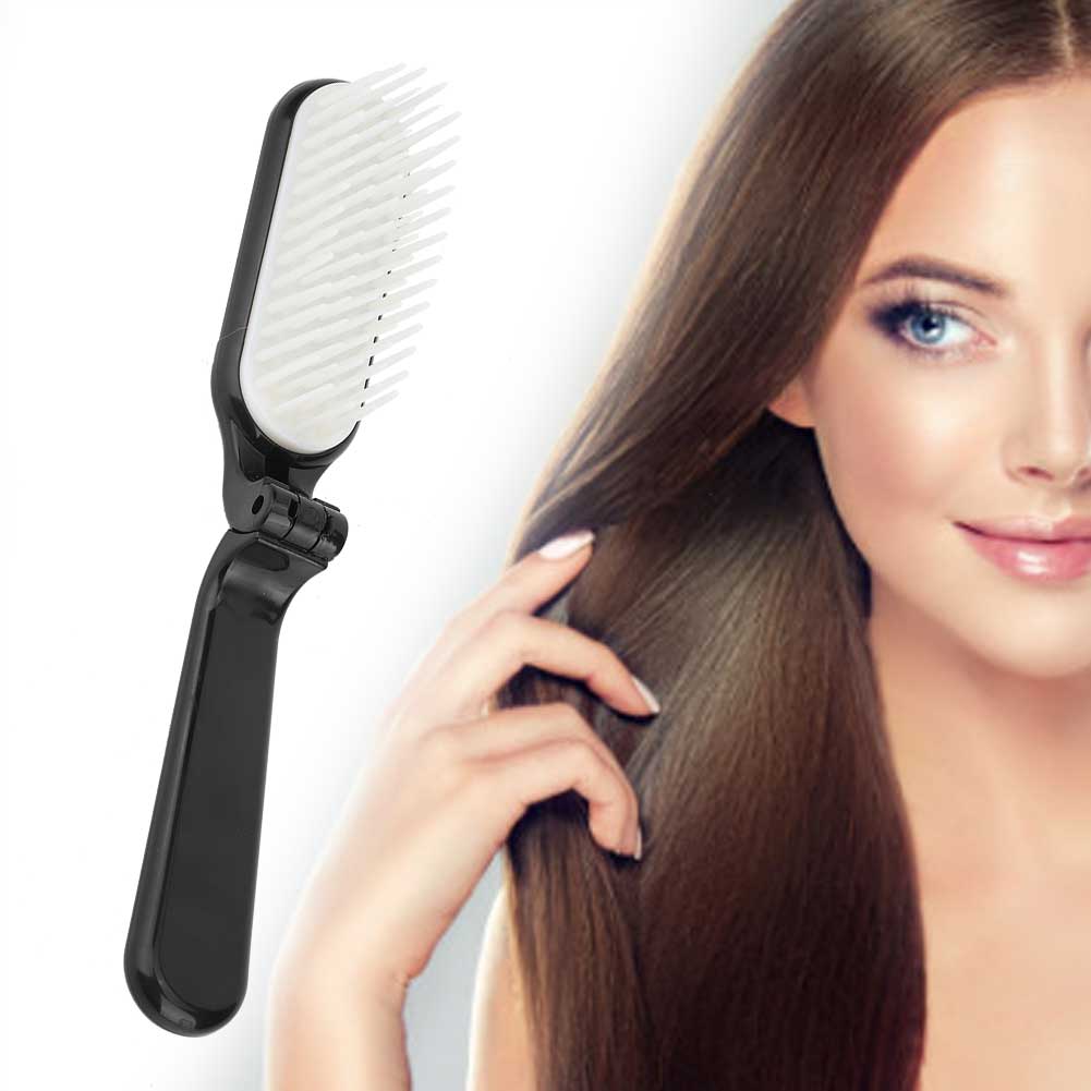Taschenfalt Haarbürste Kamm Zusammenklappbar Reiseutensilien Kopfhautmassagekamm Schwarz StylingSchwarz