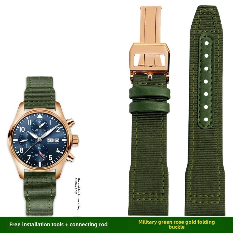 For IWC Pilot Nylon Genuine Leather watch band for IWC Mark 18 Balack Aces Portuguese original style woven canvas strap Bracelet