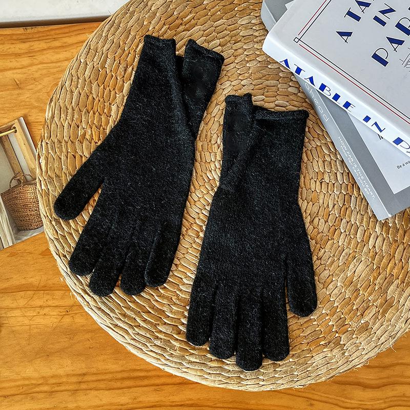 Jiatu's new thermal gloves, wool autumn and winter women's windproof knitted solid color cold-proof cashmere cycling gloves