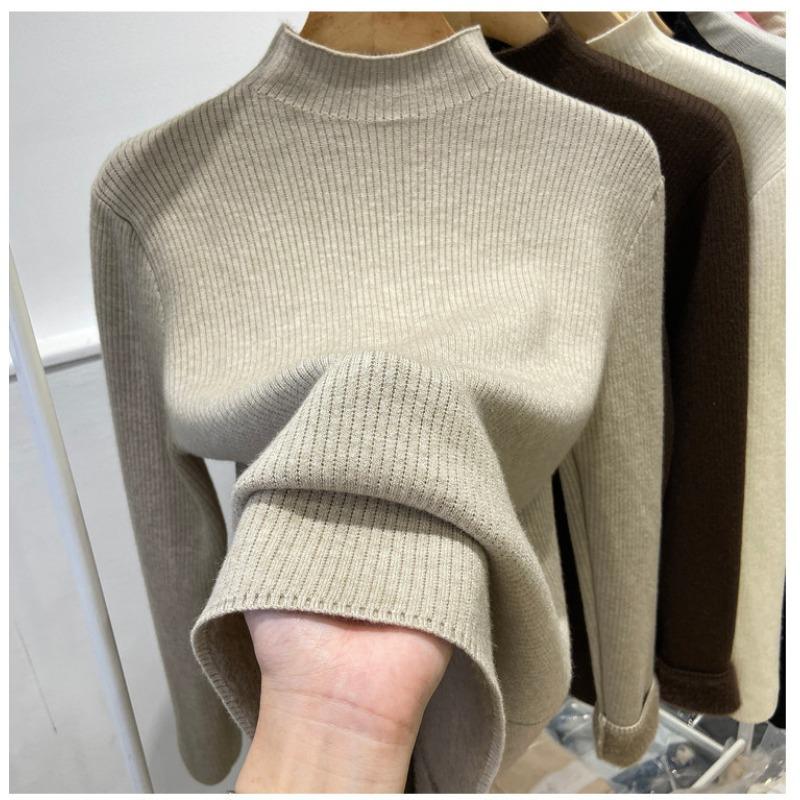 Autumn Winter Long Sleeve Semi-turtleneck Knitted Sweater Women Fashion Elegant Bottoming Shirt Pullover Warm Inner Loose Simple Top Basic Clothing