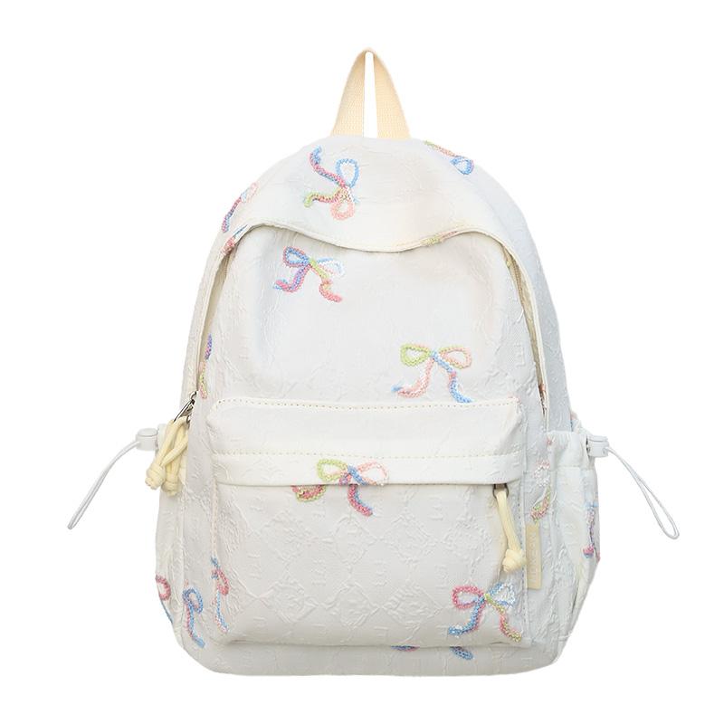 Rucsac Școlar pentru Studenți cu Fundă Brodată, Rucsac de Damă de Mare Capacitate