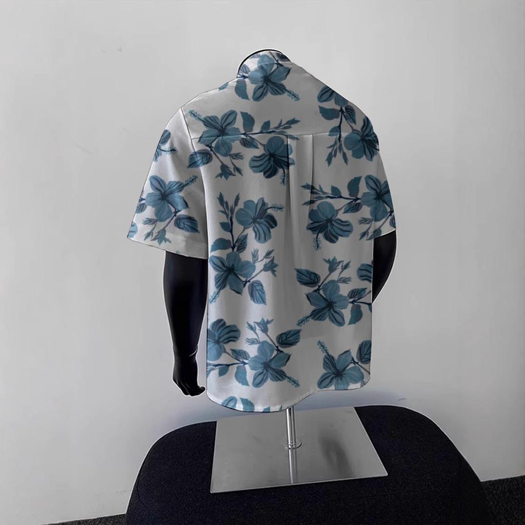 Beach Flower Shirt Men'S Short-Sleeved Retro Hong Kong Style Ins Trendy Brand Ruffian Handsome Loose And Versatile Fashion Hawaiian Flower Shirt