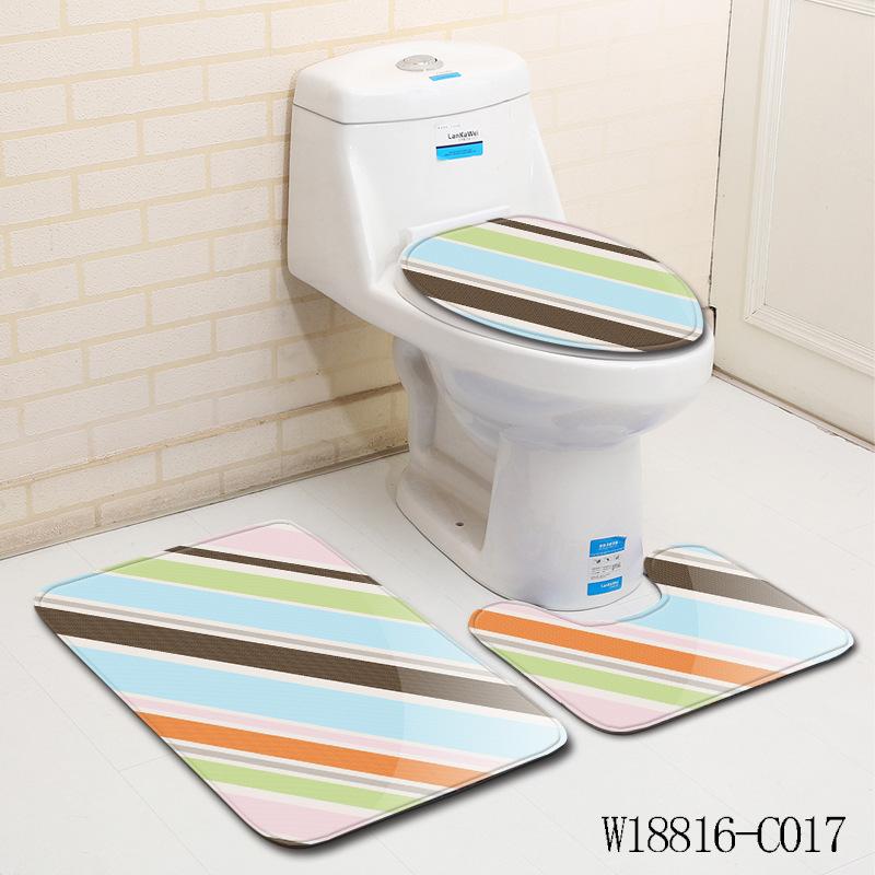 

3D Цветной блок Ванная Туалет Трехкомпонентный коврик для пола Дверной коврик Ковер для ванной three-piece set 45 * 75cm