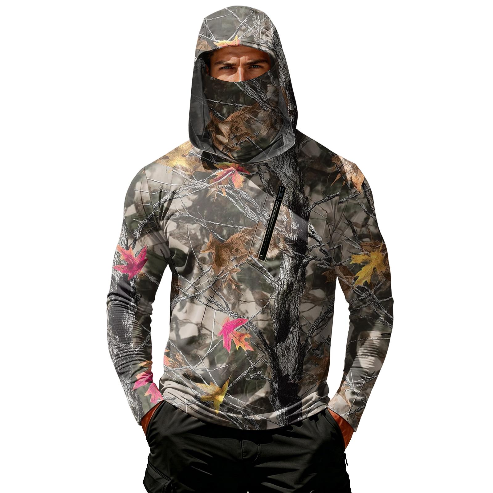 

Men Long Sleeve Hooded Pullover with Chest Zipper Pocket Lightweight Printed Outdoor Sportswear Top XXXL