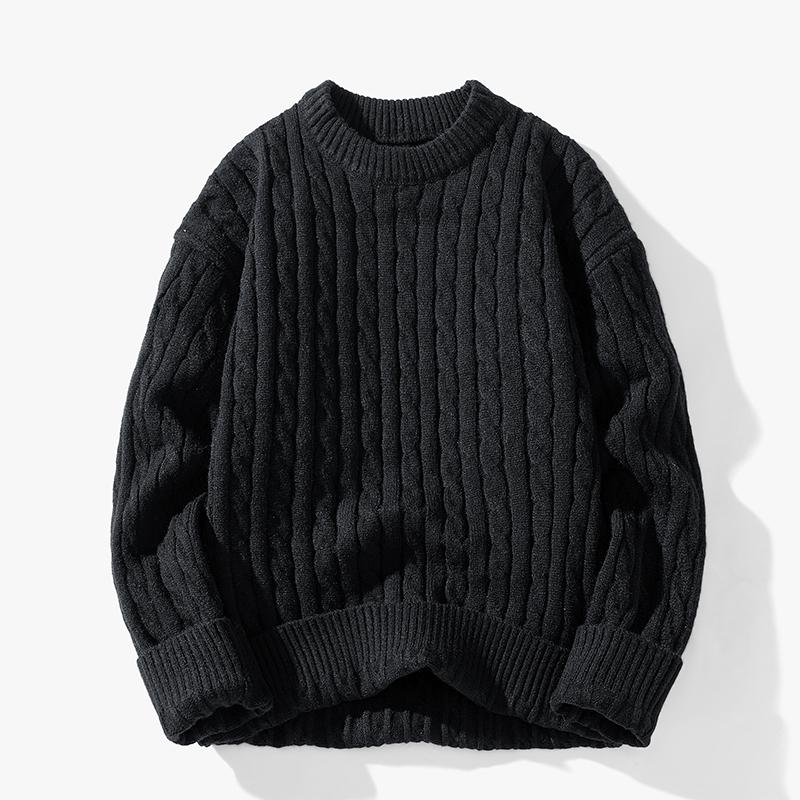 Winter Spring Round Neck Solid Cable Sweater Male Casual Fashion Knitting Top Men Knitwear