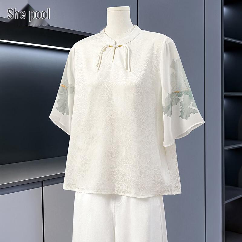 

Women s New Chinese Style Stand Collar Pankou Mesh Splicing Shirt S