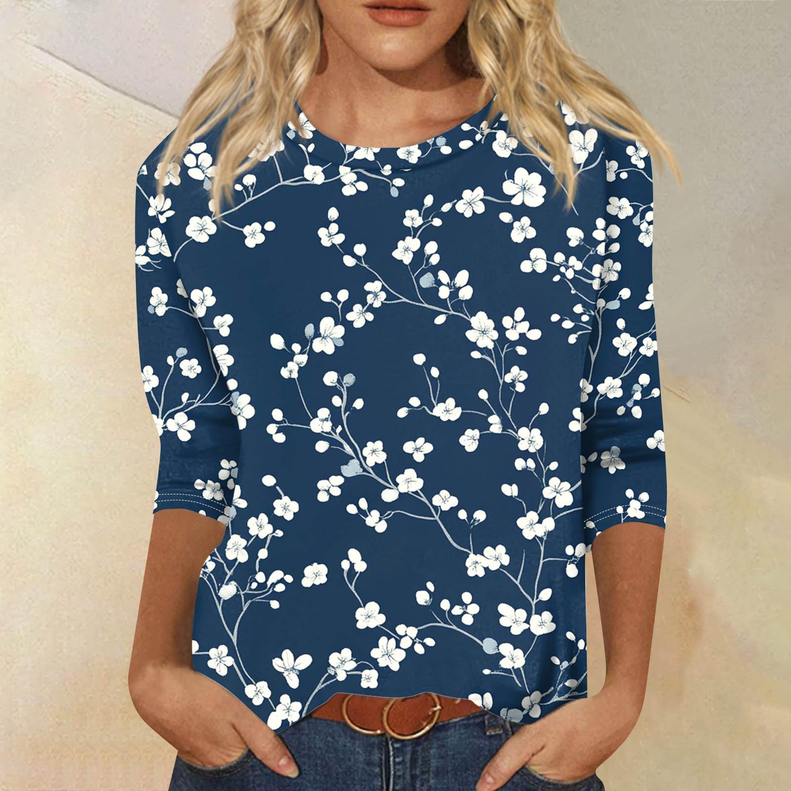 

Женская модная повседневная футболка с рукавом семь восьмых, принтом и круглым вырезом XL